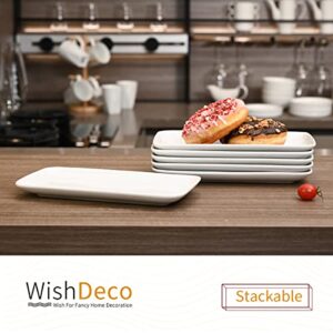 WishDeco Ceramic Rectangle Plates Set of 6, White Serving Platters, 9 Inch Small Serving Plates, Porcelain Party Plates for Appetizer, Dessert, Salad, Sushi, Snack, Cake, Microwave & Dishwasher Safe