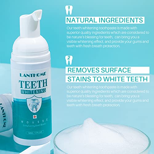 LANTHOME White Foam Teeth Whitening Products(2PCS)-Tooth Whitening Mousse,Teeth Whitening Foam, Whitens Teeth & Fights Bad Breath