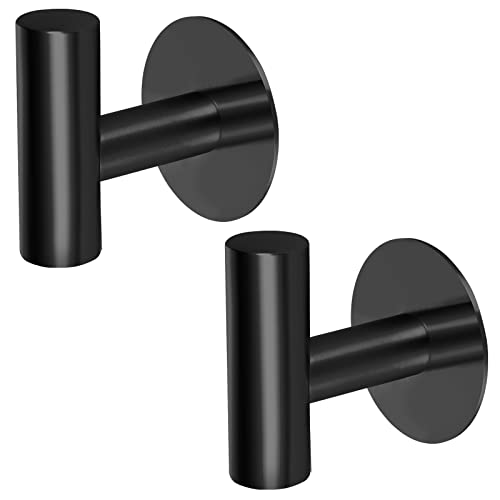 TOPHOME Bathroom Towel Hooks Stainless Steel Wall Hook Adhesive Hooks Coat/Robe Clothes Hooks for Bedroom,Kitchen,Restroom,Bathroom,Wall Mounted-2pcs (Black)