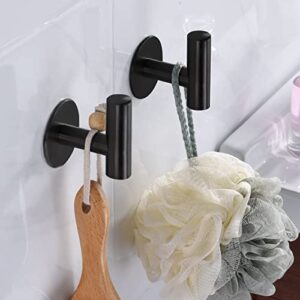 TOPHOME Bathroom Towel Hooks Stainless Steel Wall Hook Adhesive Hooks Coat/Robe Clothes Hooks for Bedroom,Kitchen,Restroom,Bathroom,Wall Mounted-2pcs (Black)