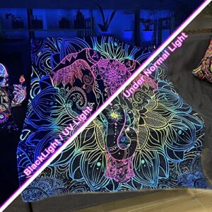 Glow in The Dark Mandala Elephant Throw Blanket, Blacklight Uv Reactive Luminous Blankets Super Soft Plush Flannel Furry Fleece Blanket for Sofa Chair Bed Decor Unique Gifts 60x50 Inches