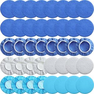 40 pieces buffer pads cover car polisher bonnet orbital buffer bonnets microfiber bonnet waxers bonnet set including 24 microfiber 8 plush 8 non woven for polisher (5-6 inch)