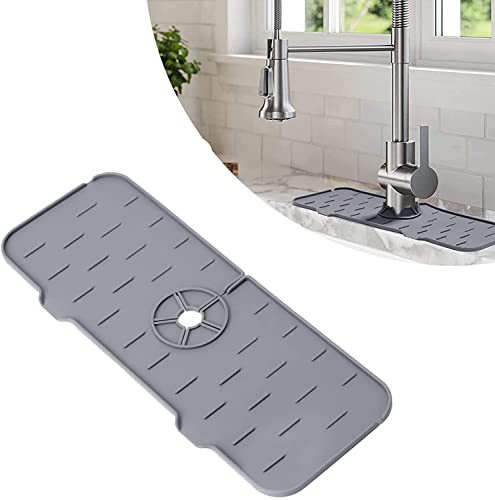 Silicone Sink Faucet Mat, Sink Draining Pad Behind Faucet, for Kitchen Sink Splash Guard, Bathroom Faucet Water Catcher Mat, Drip Protector Splash Countertop Protection Rubber Drying Pad