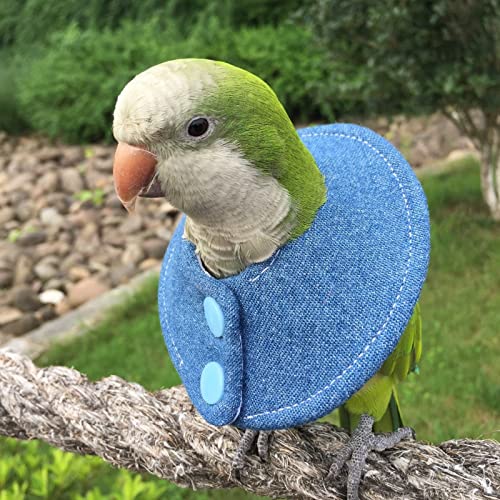 Bird Collar Anti Bite Elizabethan Recovery Cone, Bird Neck Protector for Feather Plucking, Skin-Friendly Bird Neckwear Full Body Shield for Parakeet Conure Cockatiel (Denim Blue, M)