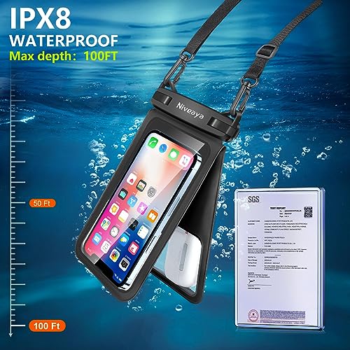 Niveaya Double Space Waterproof Phone Pouch - 2 Pack, Waterproof Phone Lanyard Case with iPhone 14/13/12/11 Pro Max/Pro/8 Plus, Galaxy S22/S21/S20/S10/Note 20/10/9 up to 7", Dry Bag for Vacation.