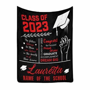 mypupsocks customized graduation blanket for daughter from mom, class of 2023 graduate accomplishment throw bed blanket 2023 for best friend sister niece high school college grad 50x60