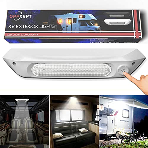 OPPKEPT LED RV Porch Lights Exterior with 3-Level Dimmer Switch, Upgrade 12V/28V 900 Lumen RV Exterior Lighting Replacement Light Fixtures for RVs Trailers Campers Yacht, IP67 Waterproof (White)