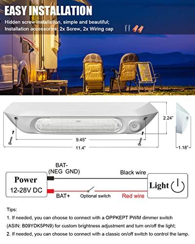 OPPKEPT LED RV Porch Lights Exterior with 3-Level Dimmer Switch, Upgrade 12V/28V 900 Lumen RV Exterior Lighting Replacement Light Fixtures for RVs Trailers Campers Yacht, IP67 Waterproof (White)