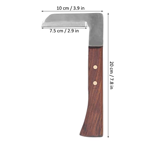 L Shape Hoof Knife, 7.8 in Sharp Ergonomic Curved Wooden Handle Left Right Handed High Hardness Steel Hoof Knife, Durable Practical Livestock Hand Hoof Trimming Tool for Farm Horse Cattle Goat(Right)