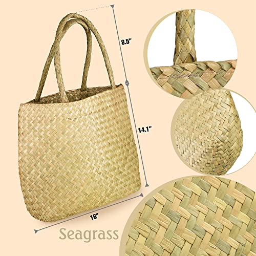 GAIAMADE Set of 2 Seagrass Market Basket Bag, Grocery Bag, Straw Tote Bag, Woven Beach Bag, Utility Tote, Straw Bags For Women, Reusable Grocery Bags, Beach Tote Bag for Shopping, Storage, Travel