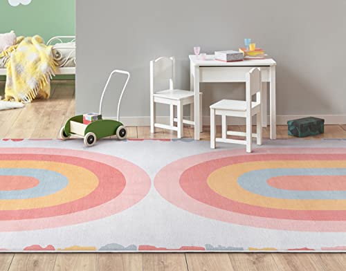 Well Woven Kids Rugs Crescent Rainbow 3'3" x 5' Multi Color Modern Printed Machine Washable Area Rug