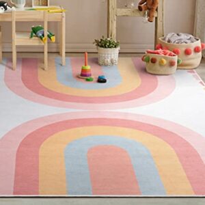 Well Woven Kids Rugs Crescent Rainbow 3'3" x 5' Multi Color Modern Printed Machine Washable Area Rug