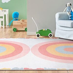 Well Woven Kids Rugs Crescent Rainbow 3'3" x 5' Multi Color Modern Printed Machine Washable Area Rug