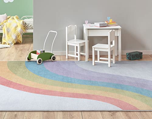 Well Woven Kids Rugs Rainbow 3'3" x 5' Multi Color Modern Printed Machine Washable Area Rug