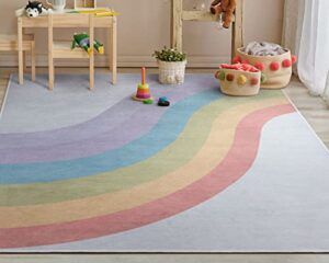 well woven kids rugs rainbow 3'3" x 5' multi color modern printed machine washable area rug