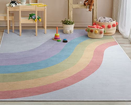 Well Woven Kids Rugs Rainbow 3'3" x 5' Multi Color Modern Printed Machine Washable Area Rug