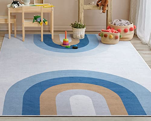 Well Woven Kids Rugs Twilight Rainbow 6' x 9' Blue Modern Printed Machine Washable Area Rug