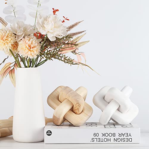 Wood Knot Decor,3-Link Wood Chain Link Decor,Rustic Home Decor Farmhouse,Hand Carved Boho Bead,Coffee Table Decorations for Living Room (White)