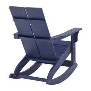 Flash Furniture Finn Modern Commercial Grade Poly Resin Wood Adirondack Rocking Chair - All Weather Navy Polystyrene - Dual Slat Back - Stainless Steel Hardware