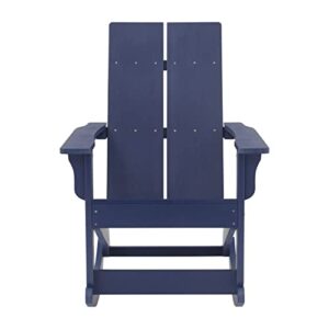 Flash Furniture Finn Modern Commercial Grade Poly Resin Wood Adirondack Rocking Chair - All Weather Navy Polystyrene - Dual Slat Back - Stainless Steel Hardware