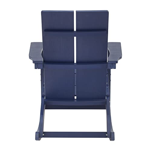 Flash Furniture Finn Modern Commercial Grade Poly Resin Wood Adirondack Rocking Chair - All Weather Navy Polystyrene - Dual Slat Back - Stainless Steel Hardware