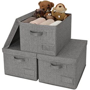 granny says storage bins with lids, linen closet organizers and storage baskets for shelves, storage containers for closet organization, large bins for storage, dark gray, 3-pack, jumbo