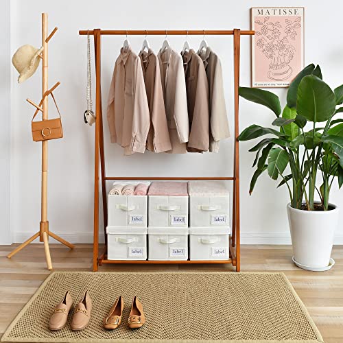 GRANNY SAYS Closet Organizer Bins with Label Holder, Fabric Storage Baskets, Foldable Storage Bins for Living Room, Decorative Storage Containers Organizing, Pearl White, 3-Pack