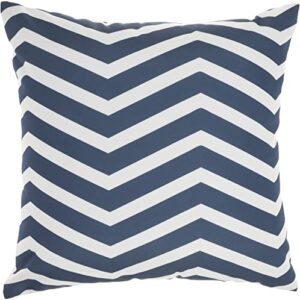 Mina Victory Aloha Floral Ivory/Navy 20" x 20" Outdoor Throw Pillow, Botanical, Patio, Couch, Bench, Easy Clean, Zipper Closure,