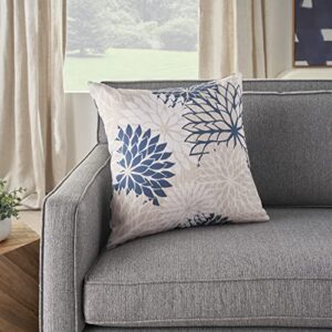 Mina Victory Aloha Floral Ivory/Navy 20" x 20" Outdoor Throw Pillow, Botanical, Patio, Couch, Bench, Easy Clean, Zipper Closure,