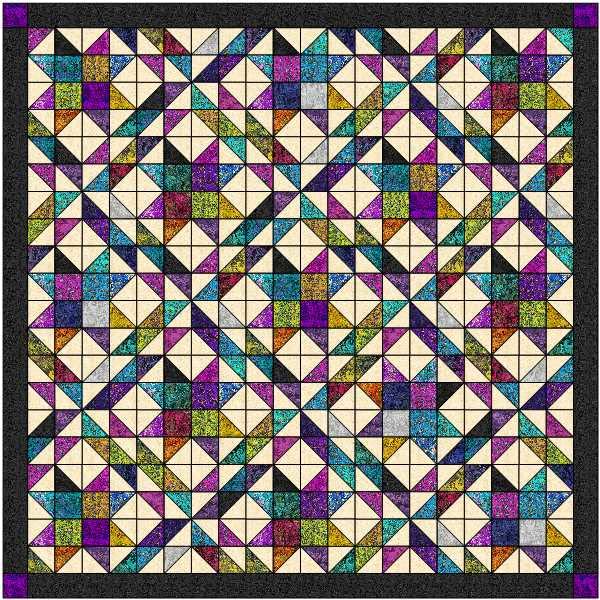 Material Maven Quilt Kit Painted Sky with Paula Nadelstern's Poured Colour Fabric by Benartex Precut King Sz, Multicolor