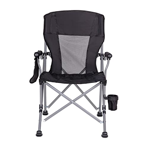 Flash Furniture Heavy Duty Portable Folding Camping Chair - Black Seat & Back with Padded Arms - Gray Steel Frame - Cup Holder, Storage Pouch - Extra Wide Carry Bag