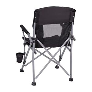 Flash Furniture Heavy Duty Portable Folding Camping Chair - Black Seat & Back with Padded Arms - Gray Steel Frame - Cup Holder, Storage Pouch - Extra Wide Carry Bag