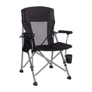 Flash Furniture Heavy Duty Portable Folding Camping Chair - Black Seat & Back with Padded Arms - Gray Steel Frame - Cup Holder, Storage Pouch - Extra Wide Carry Bag