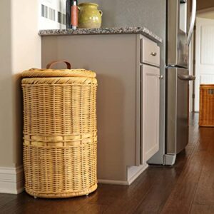 The Basket Lady Tall Wicker Trash Basket with Metal Liner, 15.5 in Dia x 25.5 in H, Sandstone