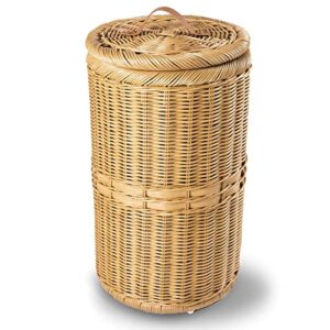 the basket lady tall wicker trash basket with metal liner, 15.5 in dia x 25.5 in h, sandstone