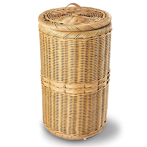 The Basket Lady Tall Wicker Trash Basket with Metal Liner, 15.5 in Dia x 25.5 in H, Sandstone