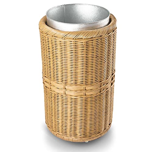 The Basket Lady Tall Wicker Trash Basket with Metal Liner, 15.5 in Dia x 25.5 in H, Sandstone