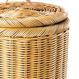 The Basket Lady Tall Wicker Trash Basket with Metal Liner, 15.5 in Dia x 25.5 in H, Sandstone