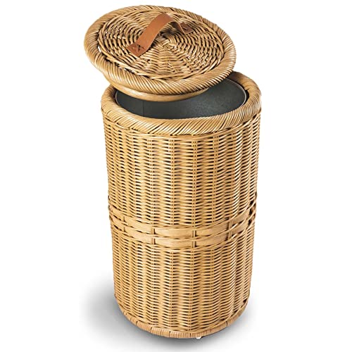 The Basket Lady Tall Wicker Trash Basket with Metal Liner, 15.5 in Dia x 25.5 in H, Sandstone