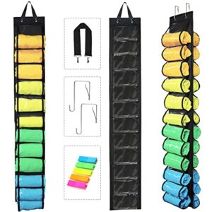 gaonmic legging roll holder organizer for clothes t-shirt yoga storage bag with 24 compartments over hanging-clothes storage the door/wall saving clothes closets roll holder (black)