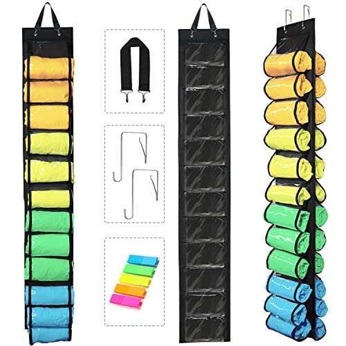 Gaonmic Legging Roll Holder Organizer for Clothes T-Shirt Yoga Storage Bag with 24 Compartments Over Hanging-Clothes Storage The Door/Wall Saving Clothes Closets Roll Holder (Black)