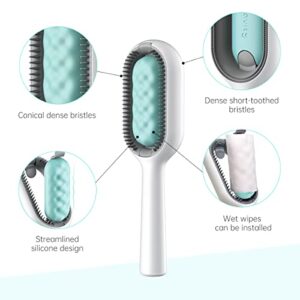 Petgravity Cat Cleaning Brush Self Cleaning Slicker Brushes for Dogs Cats Pet Grooming Brush Tool Gently Removes Loose Undercoat Mats Tangled Hair Slicker Brush for Pet Massage (LongHaired Blue)