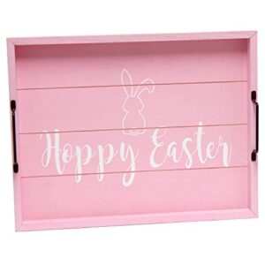elegant designs hg2000-lpe decorative wood serving tray w/ handles, 15.50'' x 12'', hoppy easter, light pink