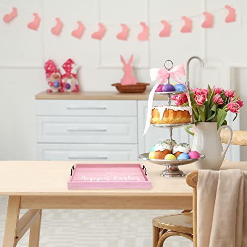 Elegant Designs HG2000-LPE Decorative Wood Serving Tray w/ Handles, 15.50'' x 12'', Hoppy Easter, Light Pink