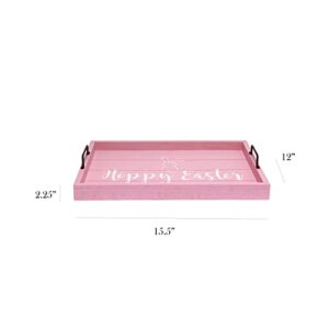 Elegant Designs HG2000-LPE Decorative Wood Serving Tray w/ Handles, 15.50'' x 12'', Hoppy Easter, Light Pink