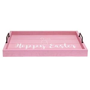 Elegant Designs HG2000-LPE Decorative Wood Serving Tray w/ Handles, 15.50'' x 12'', Hoppy Easter, Light Pink