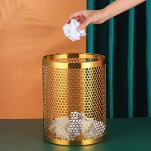 qiborun mesh wastebasket round stainless steel trash can recycling bin for home, office, bathroom, bedroom & kitchen, 3.5 gallon / 12l, 11inch height x 10inch diameter garbage can-gold