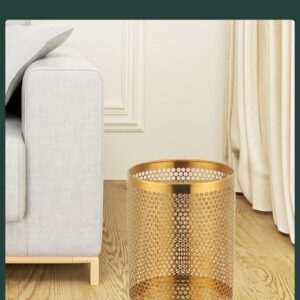 QIBORUN Mesh Wastebasket Round Stainless Steel Trash Can Recycling Bin for Home, Office, Bathroom, Bedroom & Kitchen, 3.5 Gallon / 12L, 11inch Height x 10inch Diameter Garbage Can-Gold