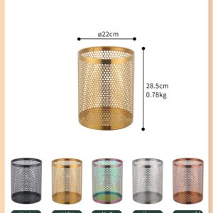 QIBORUN Mesh Wastebasket Round Stainless Steel Trash Can Recycling Bin for Home, Office, Bathroom, Bedroom & Kitchen, 3.5 Gallon / 12L, 11inch Height x 10inch Diameter Garbage Can-Gold