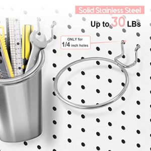 Food Grade Pegboard Cups and Pegboard Hooks, Pegboard Organizer Storage Jars with Steel Rings, Pegboard Accessories for Craft Room -Set of 4 ( Stainless Steel )